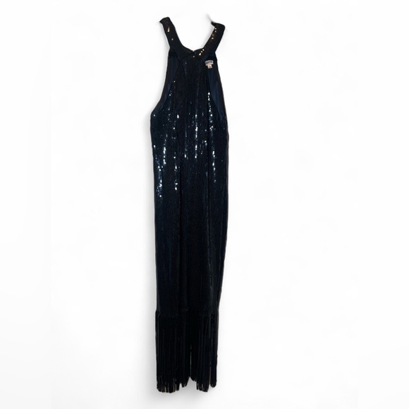 Nanette Lapore Navy Sequin Fringe Flapper Style Formal Dress 8 Stretch 20s Party - Picture 1 of 6